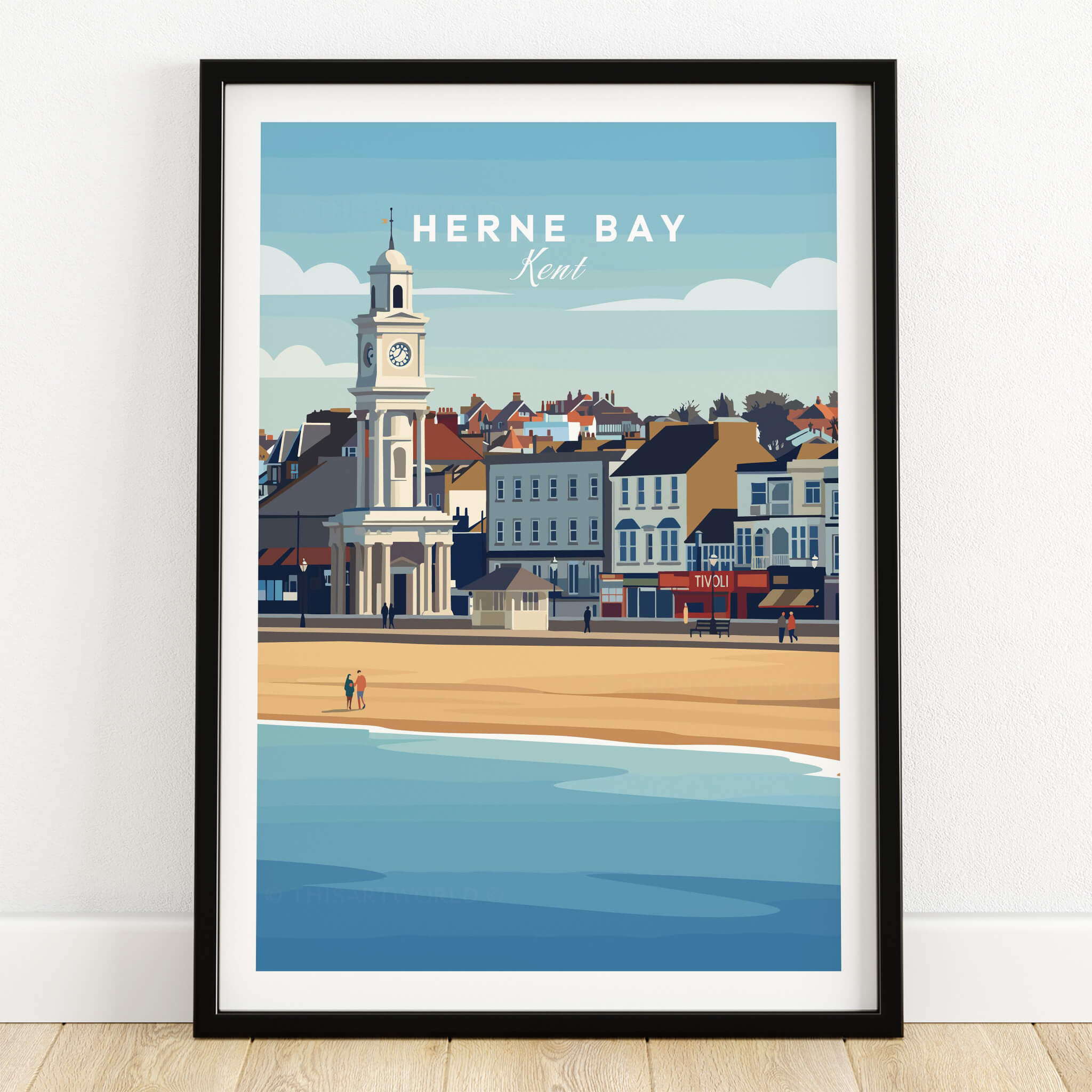 Herne Bay Kent Wall Art Print | British Travel Poster depicting the iconic beach and architecture of Herne Bay.
