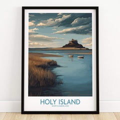 Holy Island Northumberland Poster | Historic England Coast Canvas Print featuring a dramatic landscape of Holy Island.