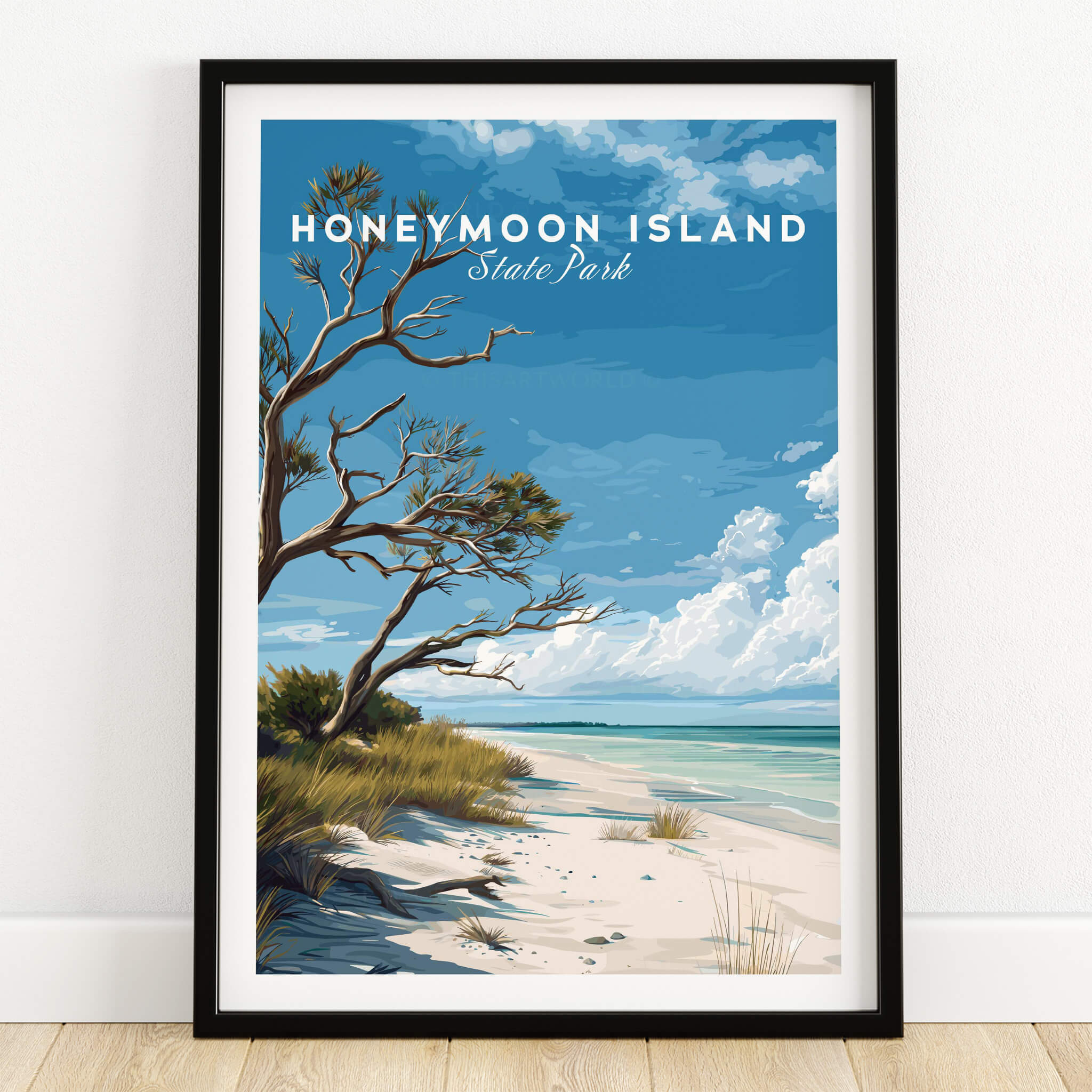 Honeymoon Island Wall Art Print | Florida Tropical Beach Travel Poster featuring serene coastal scene.