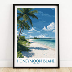 Honeymoon Island Poster | Sunny Florida Gulf Canvas Print featuring a picturesque beach scene with palm trees.