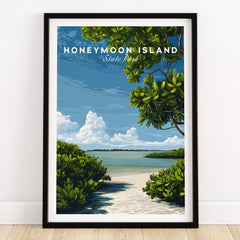 Honeymoon Island Florida Travel Poster | Mangrove Coast Wall Art Print showcasing a serene coastline and lush mangroves.