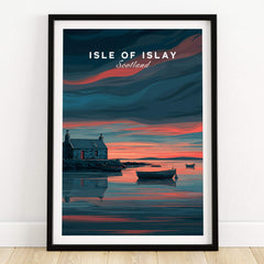 Isle of Islay Scotland Travel Posters | Highland Coastal House Wall Art Print featuring scenic highland landscapes.