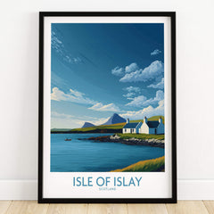 Isle of Islay Scotland Canvas Print | Scottish Hebrides Poster featuring a coastal landscape and blue skies.