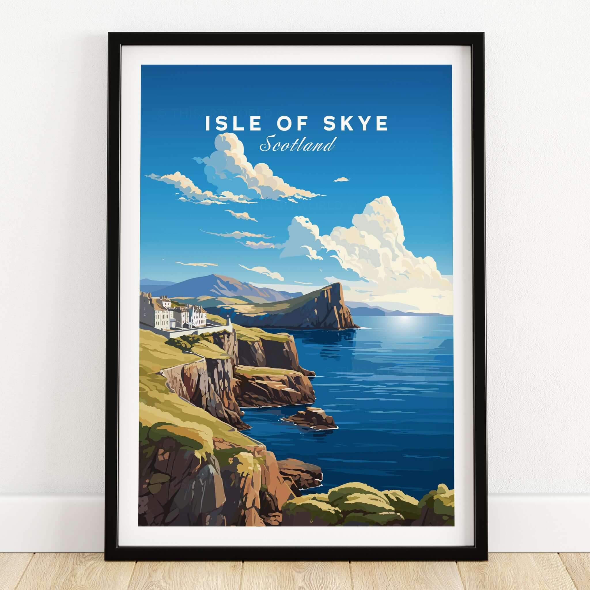 Isle of Skye Poster showcasing the scenic coastlines and dramatic landscapes of Scotland's iconic Isle of Skye.