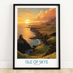 Isle of Skye Wall Art Print featuring a vibrant sunset over the Scottish coastline, enhancing any room's decor.