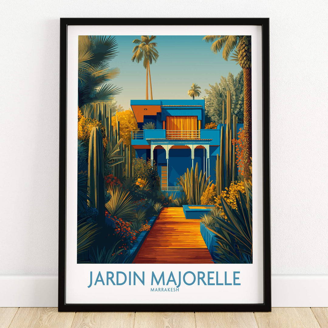Jardim Majorelle Marrakesh Posters | Vibrant Architecture & Palms Canvas Print featuring lush palms and colorful architecture.