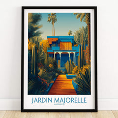 Jardim Majorelle Marrakesh Posters | Vibrant Architecture & Palms Canvas Print featuring lush palms and colorful architecture.