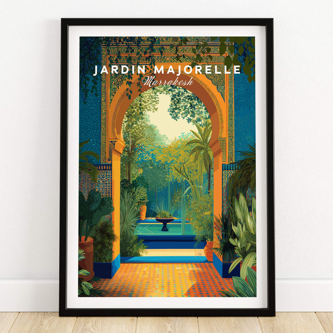 Jardim Majorelle Marrakesh Travel Posters | Moroccan Archway Garden Wall Art Print