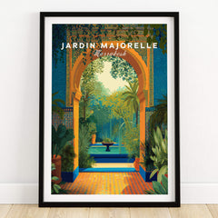 Jardim Majorelle Marrakesh Travel Posters | Moroccan Archway Garden Wall Art Print