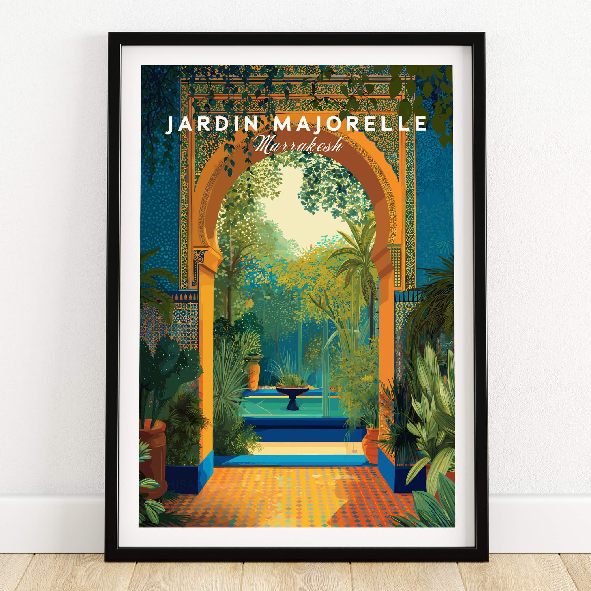 Jardim Majorelle Marrakesh Travel Posters | Moroccan Archway Garden Wall Art Print