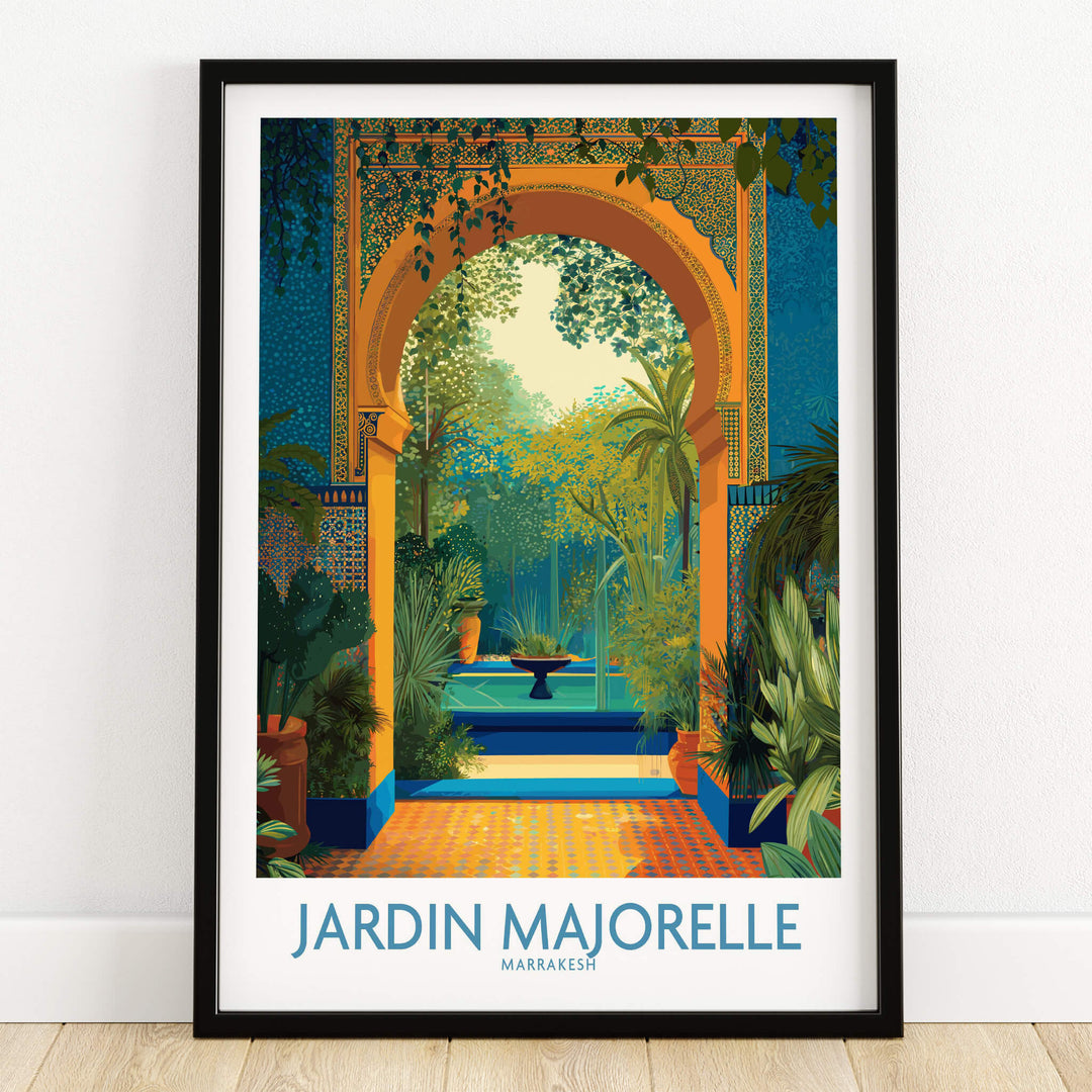 Jardim Majorelle Marrakesh Canvas Print | Tropical Oasis Landscape Poster featuring vibrant garden scene.