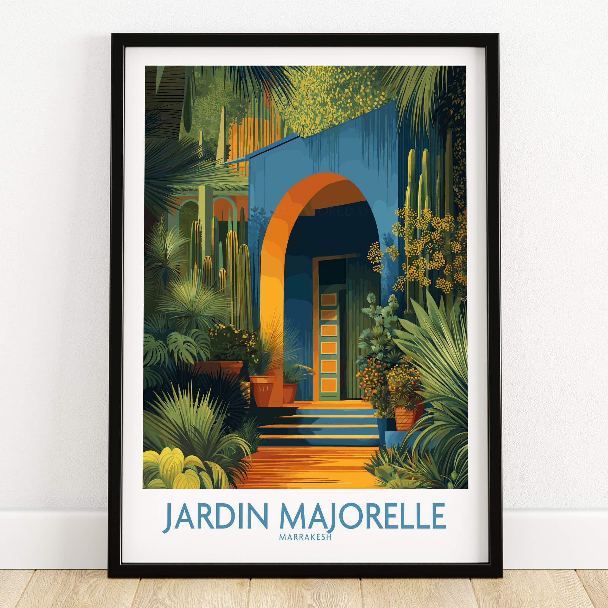 Jardim Majorelle Marrakesh Posters | Canvas Print featuring vibrant colors and lush greenery.