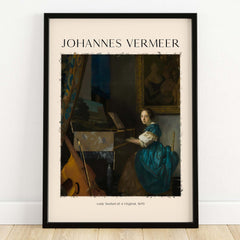 Johannes Vermeer Lady Seated at a Virginal 1670 Dutch Golden Age Art Print framed art print showcasing music and elegance.