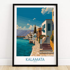 Kalamata Greece Poster | Greek Coastal Canvas Print showcasing coastal architecture and vibrant scenery.