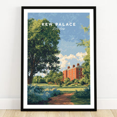 Kew Palace London art print in black frame, scenic garden landscape wall decor