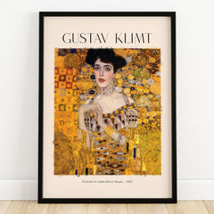 Gustav Klimt Art Print - Portrait of Adele Bloch-Bauer I Poster 1907 framed art print featuring intricate gold leaf design.