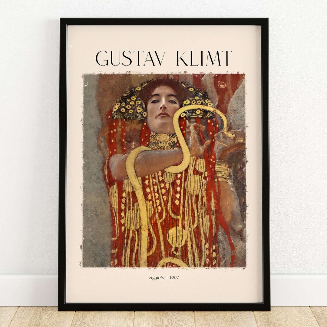 Gustav Klimt Art Print - Hygieia 1907 - Golden Phase Wall Art showing the goddess Hygieia and Aesculapian snake.
