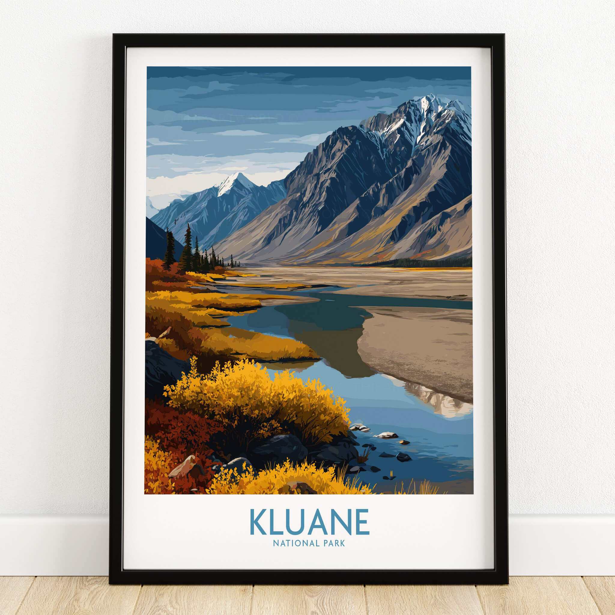 Kluane National Park Canada Canvas Print | Mountain Poster featuring stunning mountain landscape and river.