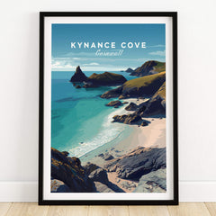 Kynance Cove Cornwall Wall Art Print | British Coastline Landscape Travel Poster featuring a stunning coastal view.
