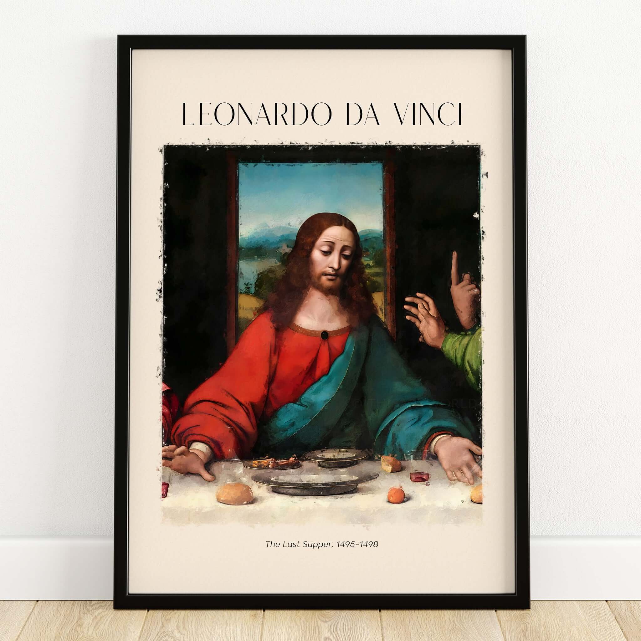 Leonardo da Vinci Art Print -  The Last Supper Detail Christ 1498 Renaissance Mural Art Print featuring Christ at the table.