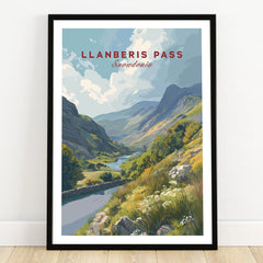 Llanberis Pass Snowdonia art print in black frame, scenic landscape wall decor