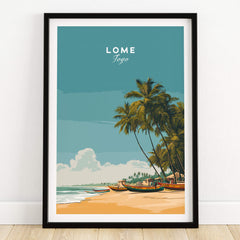 Lomé Togo Travel Posters | West African Beach & Palms Wall Art Print featuring serene beach and palm trees.