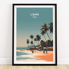 Lome Togo Poster Print Africa showcasing a serene beach scene with palm trees and sandy shores.