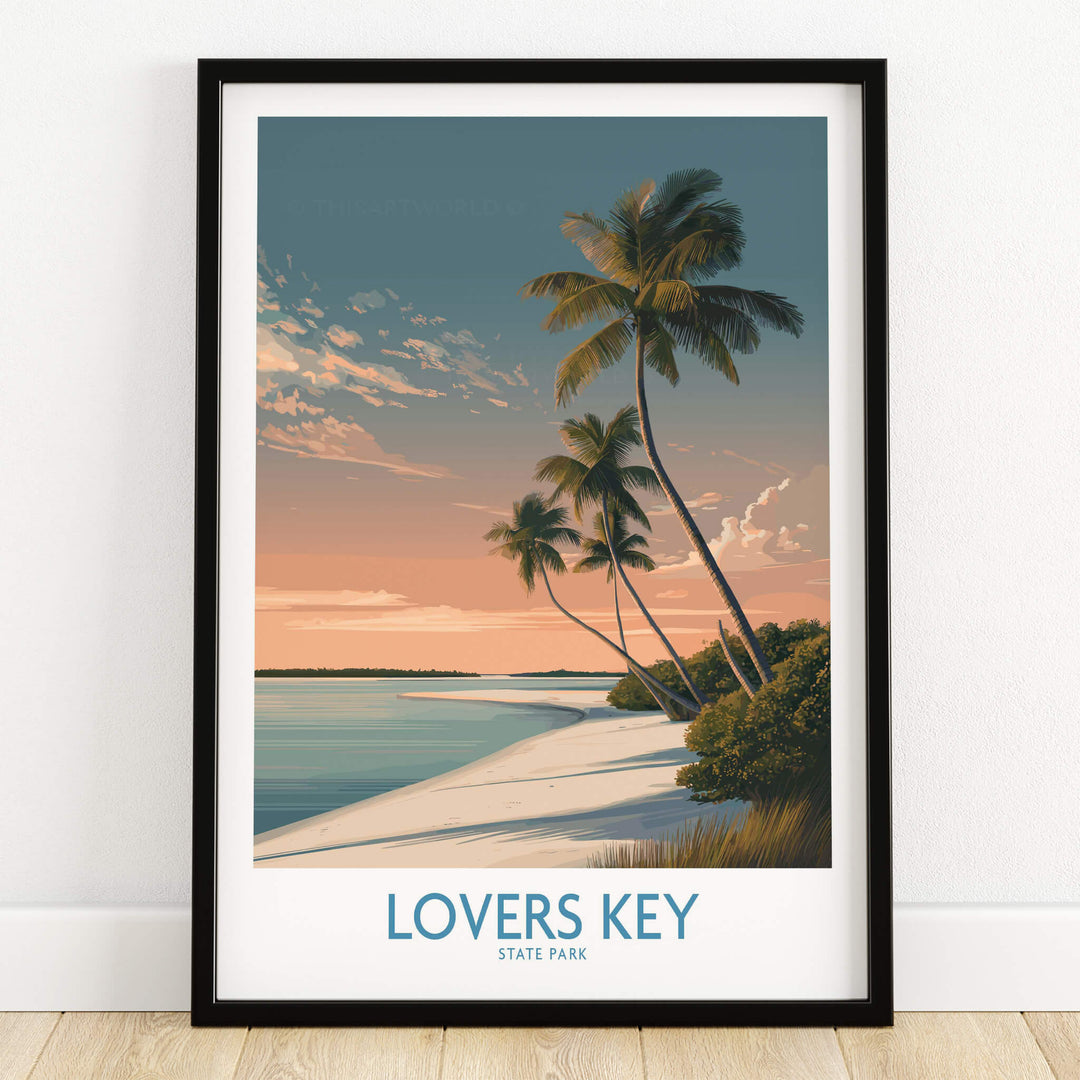 Lovers Key Canvas Print | Florida Gulf Coast Beach Poster capturing palm trees and serene beach at sunset.