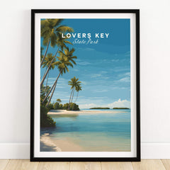 Lovers Key Wall Art Print | Paradise Island Scenery Florida Travel Poster showcasing lush palm trees and serene waters.