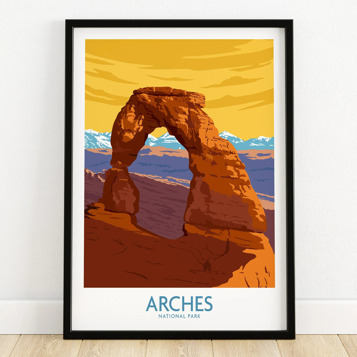 Arches National Park art print in black frame, Delicate Arch illustration, wall decor