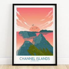 Channel Islands National Park art print in black frame, sunset landscape wall decor