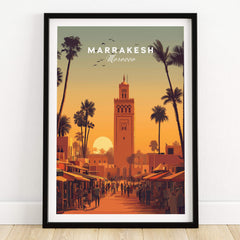 Marrakesh Morocco Wall Art Print | Koutoubia Mosque Travel Posters featuring the iconic Koutoubia Mosque at sunset.