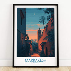 Marrakesh Morocco Canvas Print | Cityscape Poster featuring a tranquil street scene at twilight.