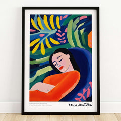 Matisse Art Prints - Abstract Woman in Foliage Poster featuring a colorful abstract portrait of a sleeping woman.