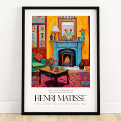Matisse Art Prints - Cozy Fireplace Interior Poster featuring vibrant colors and a cozy room with a fireplace.