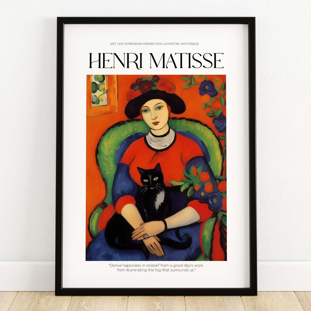Matisse Art Prints - Woman with Black Cat Interior Poster featuring a woman and her cat in vibrant colors.
