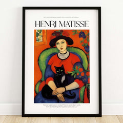 Matisse Art Prints - Woman with Black Cat Interior Poster featuring a woman and her cat in vibrant colors.