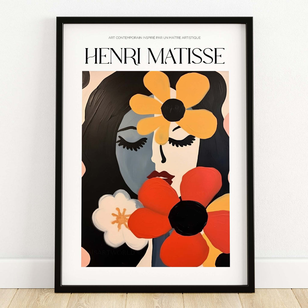 Matisse Art Prints -  Woman with Flowers Abstract Art Print featuring an abstract portrait of a woman with bold flowers.