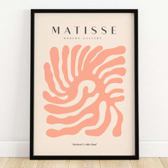 Matisse Art Prints - Peach Coral Swirl Abstract Poster framed with peach swirl design on beige background