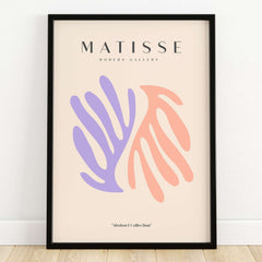 Matisse Art Prints - Purple Peach Abstract Leaves Poster featuring organic shapes in purple and peach.