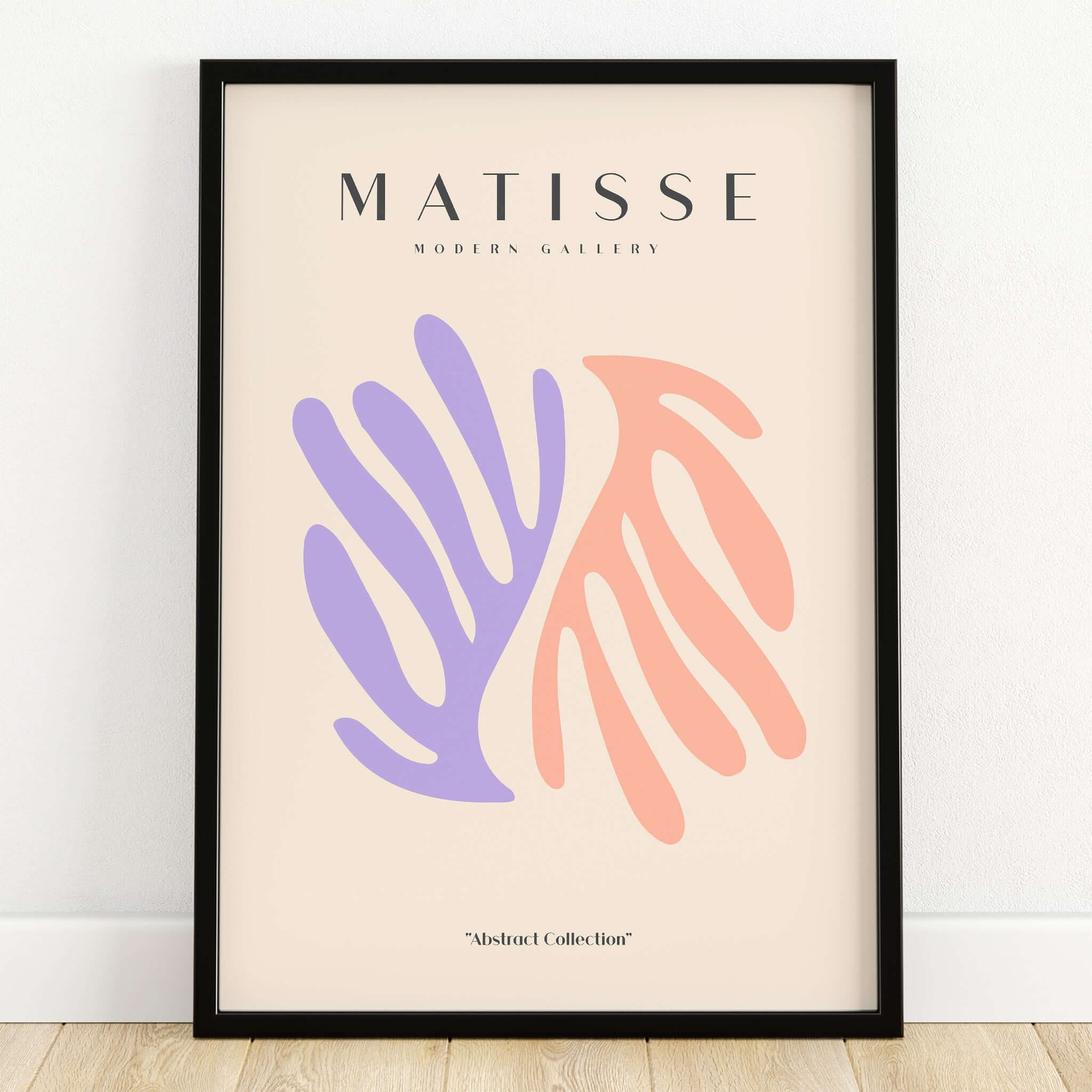 Matisse Art Prints - Purple Peach Abstract Leaves Poster featuring organic shapes in purple and peach.