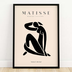 Matisse Art Prints - Figurative Lady Poster Art featuring a black silhouette of a seated woman on a beige background.