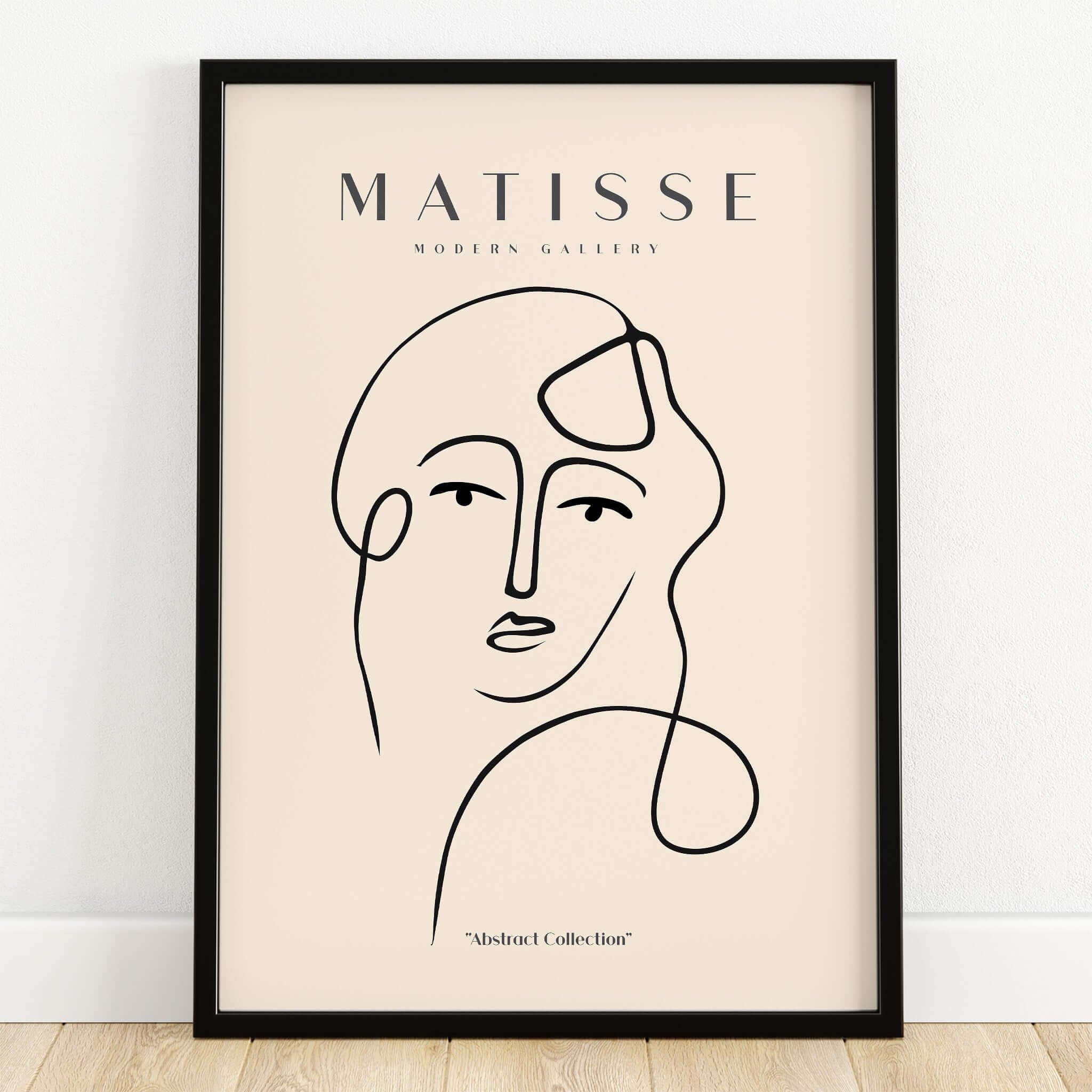 Matisse Art Prints - Continuous Line Abstract Face Poster featuring minimalist line art on a beige background.