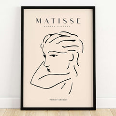 Matisse Art Prints - Abstract Line Drawing of Lady featuring a minimalist abstract face design.