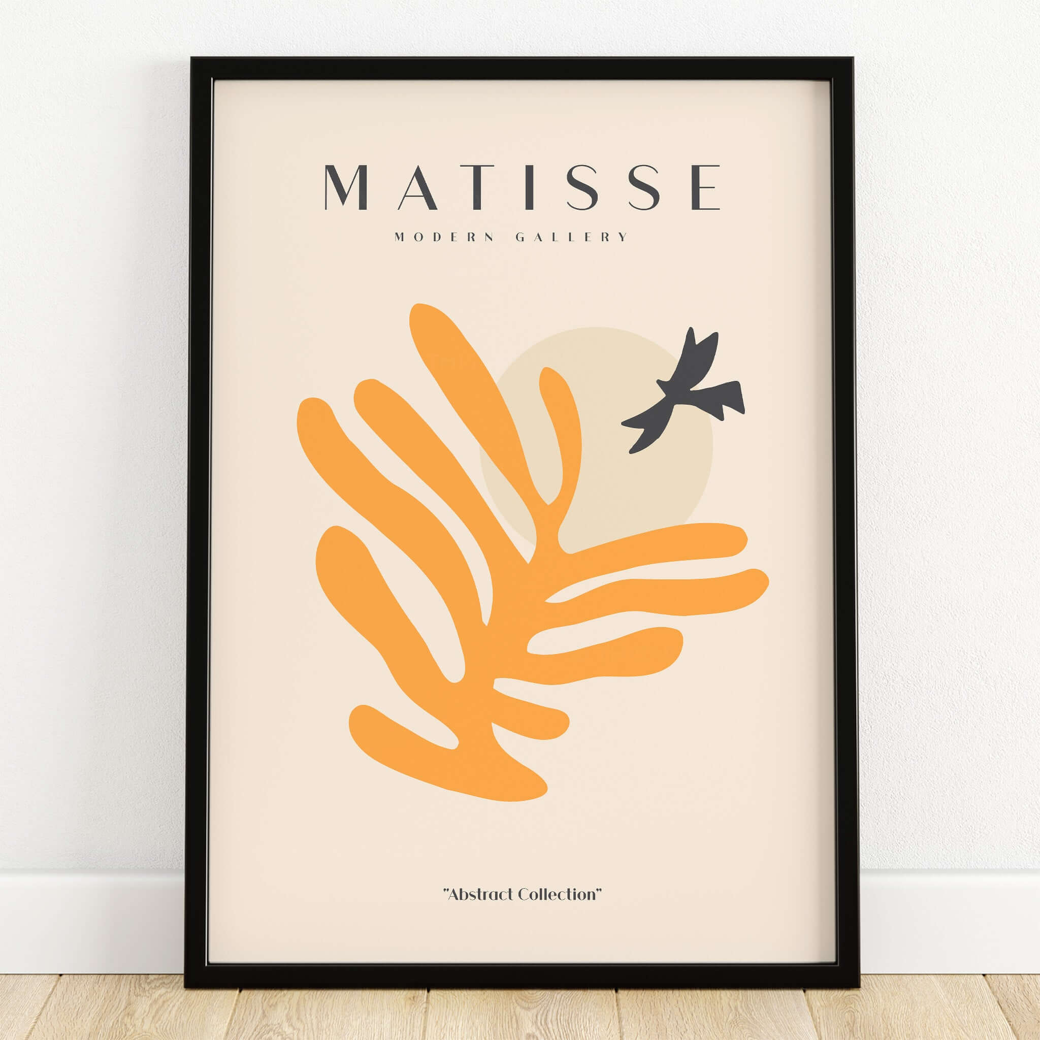 Matisse Art Prints - Orange Leaf Bird Silhouette Poster featuring bold orange leaf and black bird silhouette.