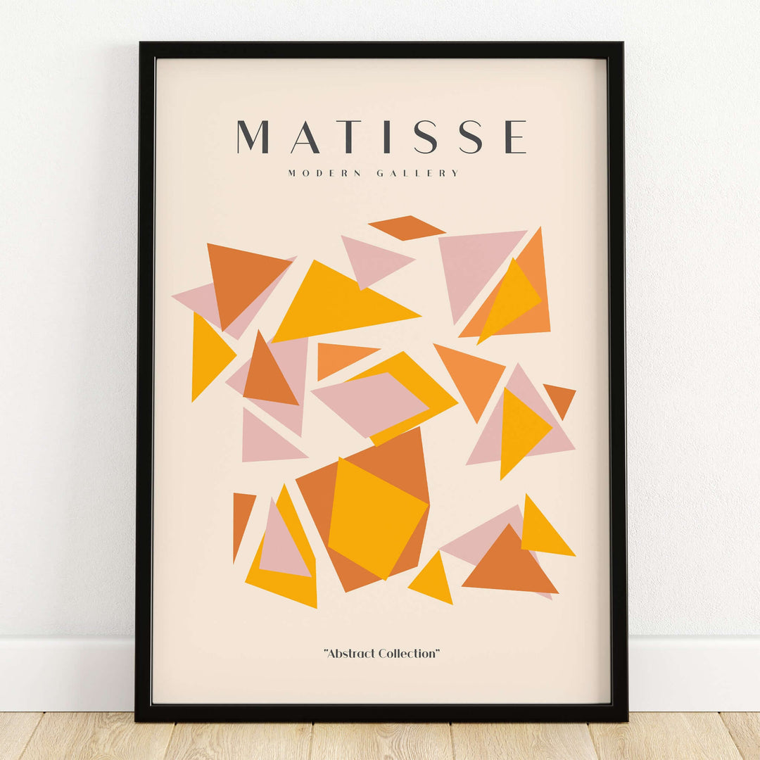Matisse Art Prints - Warm Tone Geometric Triangles Poster featuring warm colored geometric shapes on a soft beige background.