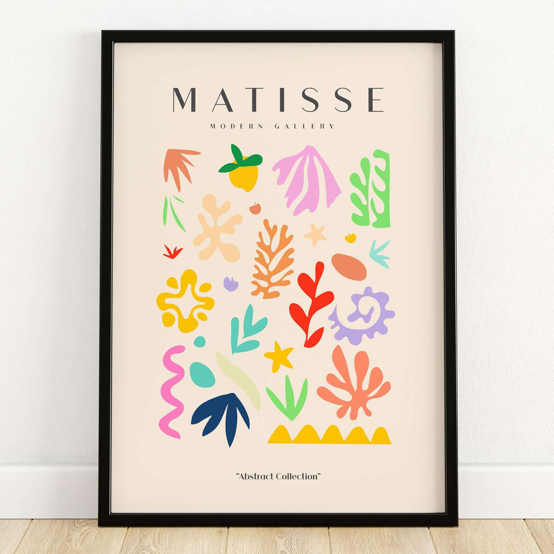 Matisse Art Prints - Playful Abstract Shapes Mix Wall Art featuring colorful abstract shapes on a beige background.