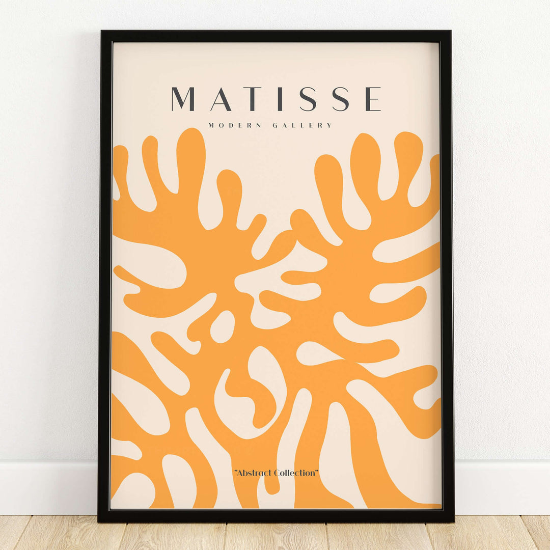 Matisse Art Prints - Orange Abstract Coral Pattern Poster showcasing interconnected orange shapes on a beige background.