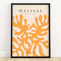 Matisse Art Prints - Orange Abstract Coral Pattern Poster showcasing interconnected orange shapes on a beige background.