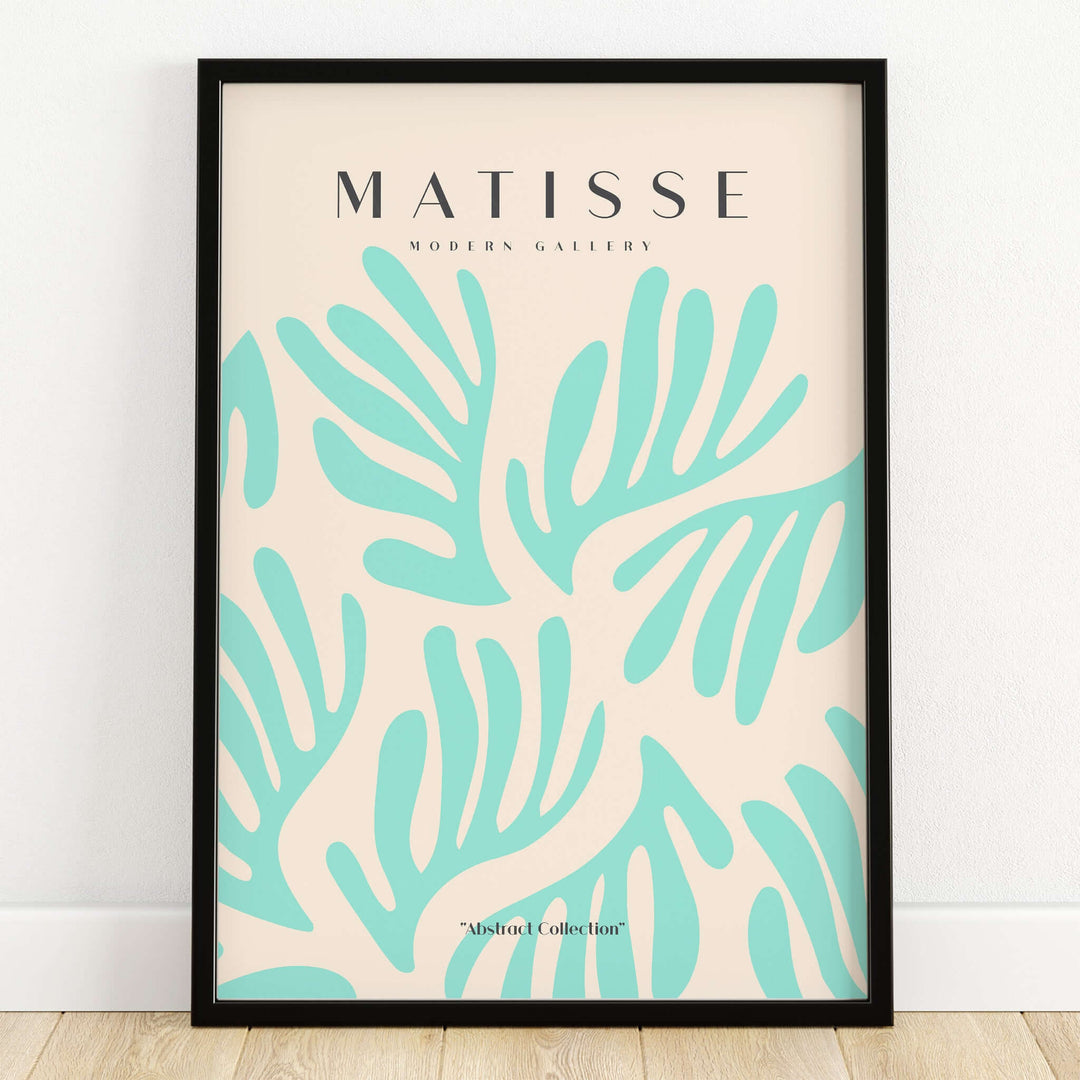 Matisse Art Prints - Mint Green Fan Pattern Poster Art showcasing abstract leaf shapes in mint green on beige background.